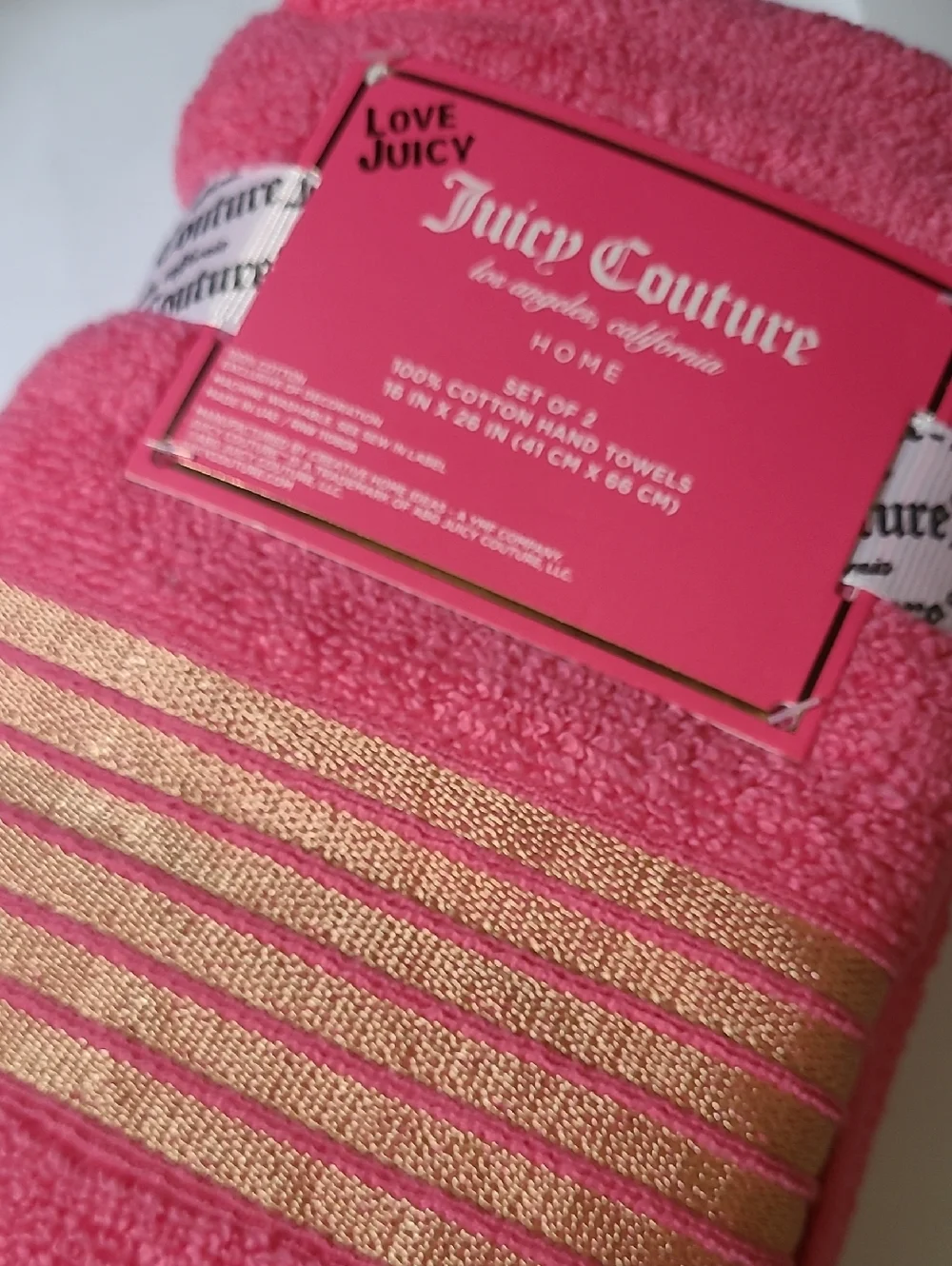 Juicy Couture Hot Pink Hand Towels with Gold Accent You Will Get Two Towels